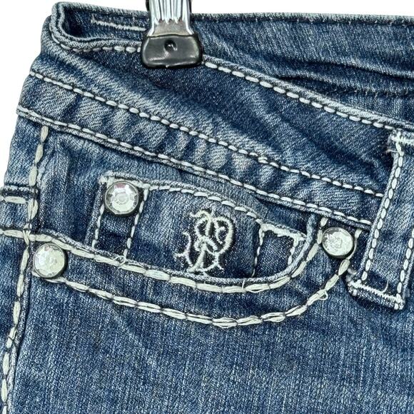 VTG Y2k Bling Low Rise Bootcut Jeans Paisley Sky 4 Stretch Cowgirl Boho Western - Picture 11 of 16